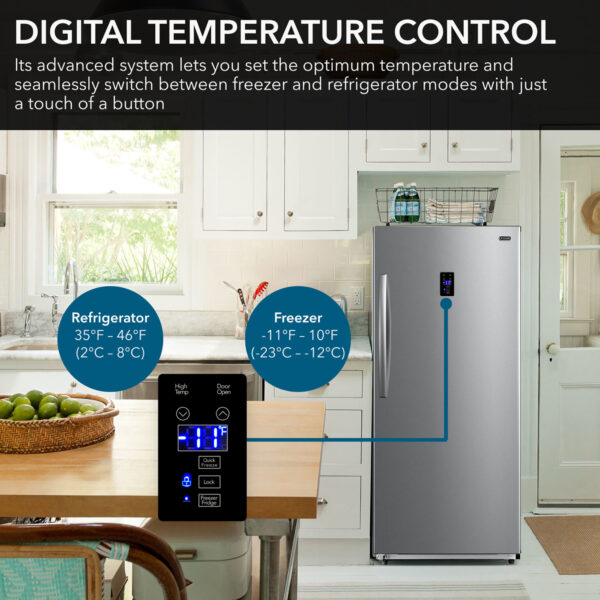 Whynter UDF-139SS/UDF-139SSa 13.8 cu.ft. Energy Star Digital Upright Convertible Deep Freezer/Refrigerator - Stainless Steel